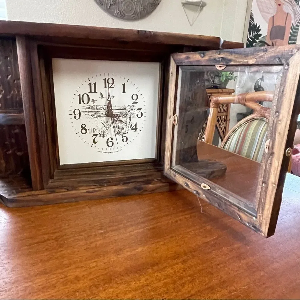 Vintage 1993 House of Lloyd Colonial Style Wall or Mantel Rustic Wooden Clock